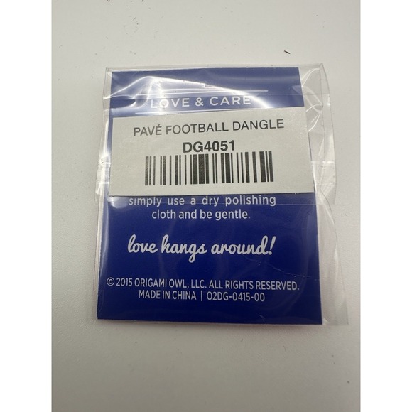 Origami Owl Pave Football Dangle Charm DG4051 Silver Crystal Sports Jewelry NEW - Picture 2 of 3